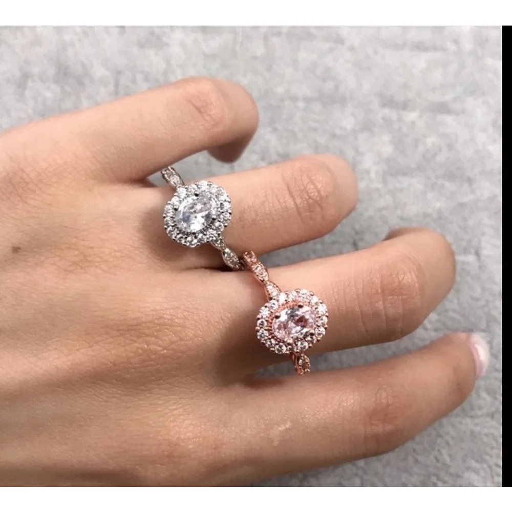 NEW Women's Gold Filled‎ Oval Halo Simulated Diamond Engagement Ring, Sz 6